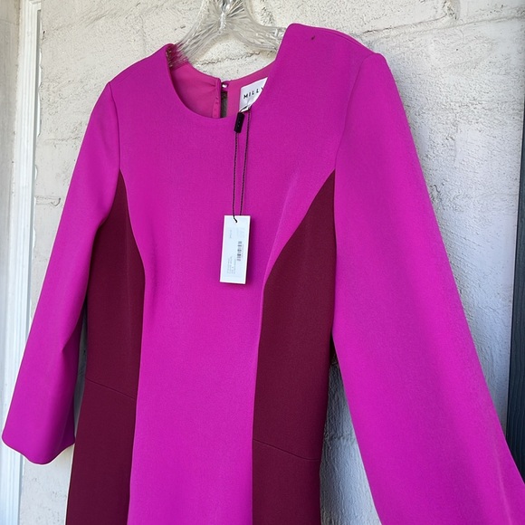 NWT Milly Hot Pink/Maroon Color Block Scuba Knit Sheath Dress Size 6 - Picture 4 of 15